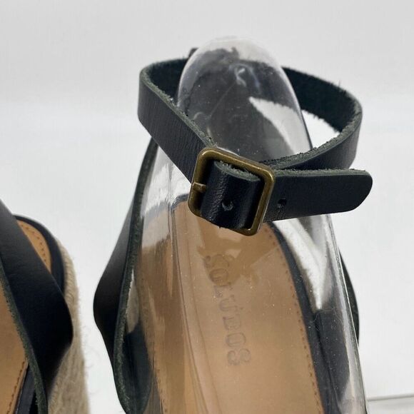 Soludos Women's Charlotte Leather Wedge Espadrille Sandal Black‎ Tan Size 8.5 - Picture 4 of 11